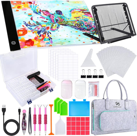 170 PCS Diamond Art Kit with Adjustable LED Light Pad & 80-Grid Storage Box