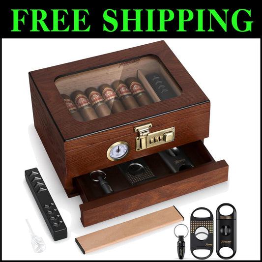 Stylish Desktop Cigar Box with Humidification & Security Features - Perfect Gift