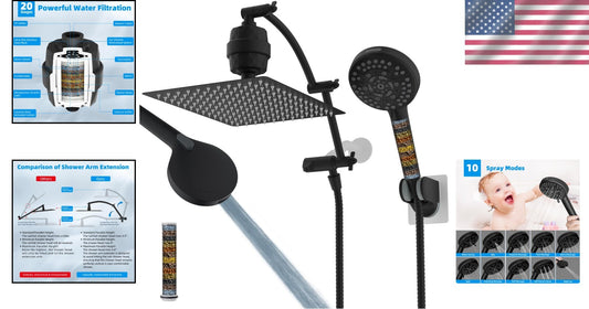 Premium 16'' Adjustable Arc Shower Arm with 12'' Square Rainfall Shower Head