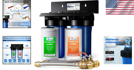 2-Stage Whole House Water Filtration System with Easy Stainless Steel Connectors