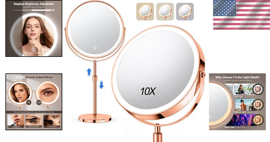 Elegant 8" Rose Gold Makeup Mirror - Rechargeable, 3 Light Modes & 360° Rotation