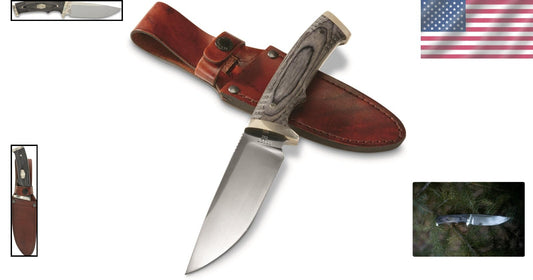 10.25in Drop Point Fixed Blade Knife with Leather Sheath for Hunting & Camping