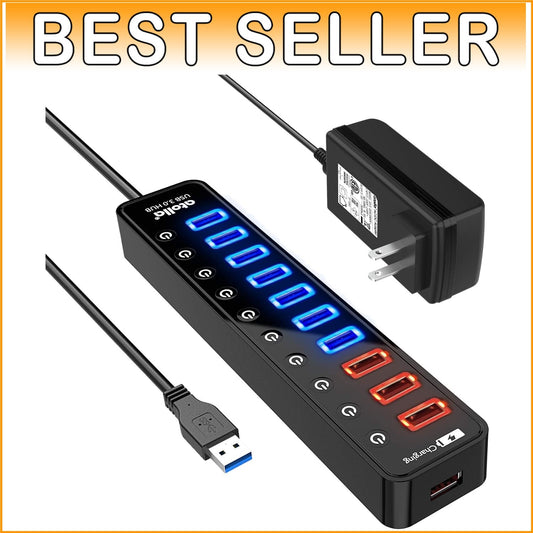 11-Port USB 3.0 Hub with 7 Data & 4 Smart Charging Ports - Control & Speed