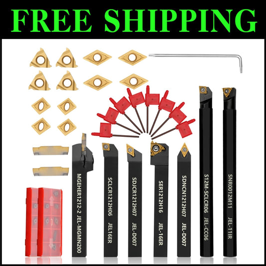 Indexable Lathe Turning Tool Set - 7 Holders & 14 Inserts for Ultimate Machining