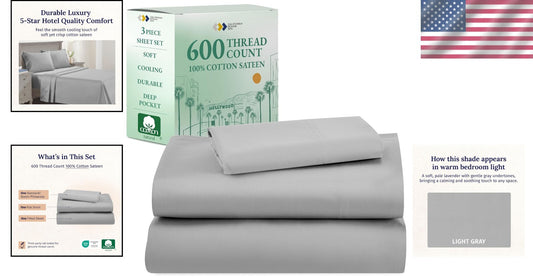 Deep Pocket Twin Sheet Set - 100% Cotton Sateen, Luxurious Comfort & Style