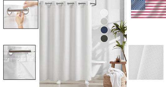 Classic 71x74 Inch Waffle Weave Shower Curtain - Snap-in Liner, No Hooks Needed
