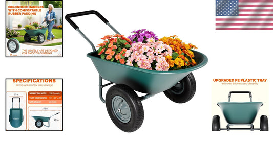 14-Inch Pneumatic Tire Yard Cart with Ergonomic Handle - Stable and Stylish