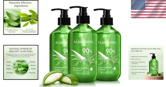 Pure Aloe Vera Gel & Tea Tree Oil - Nourishing Skin Moisturizer, 900ml Trio