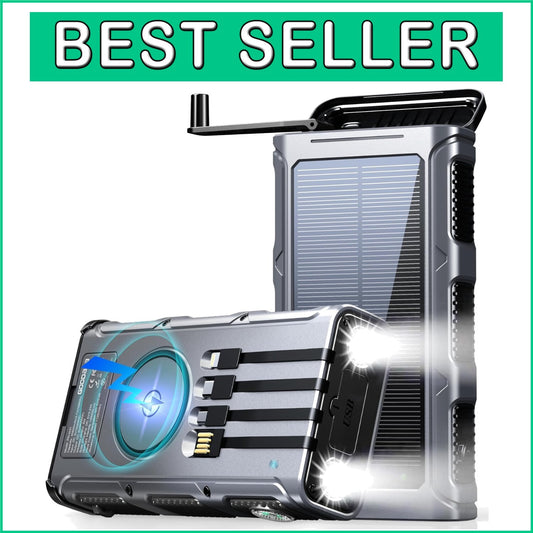 45800mAh Solar Power Bank with Built-In Cables & Flashlight - Fast Charging