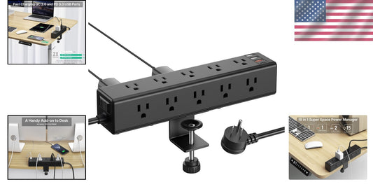 Surge-Protected Desk Clamp Power Strip with 15 Outlets - Ideal for Home Office