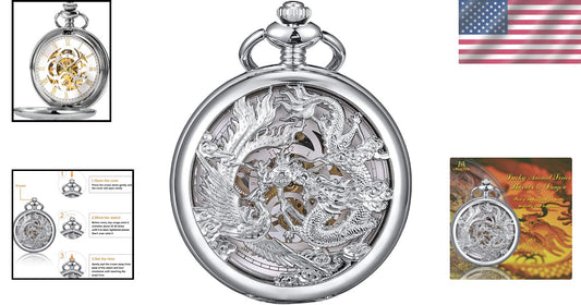 Fashionable Dragon & Phoenix Mechanical Pocket Watch - Gift-Ready with Chain