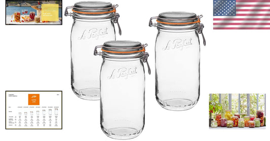 1.5L French Glass Canning Jars with Airtight Lids - Stackable & Dishwasher Safe