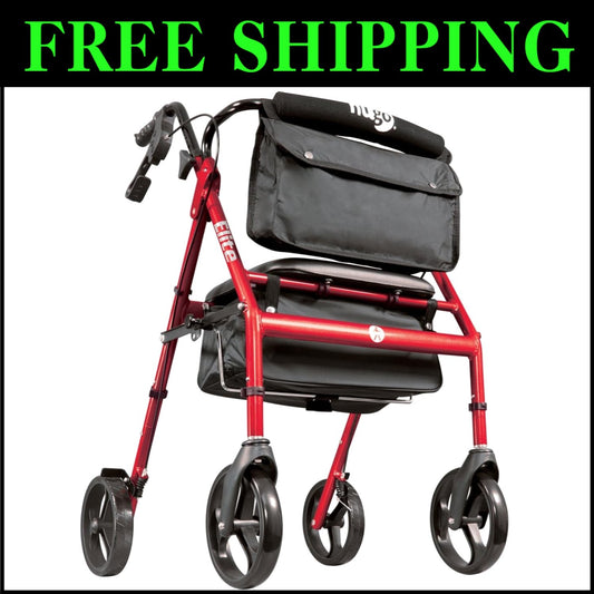 Elite Rollator Walker with 8-Inch Wheels - Ideal for Active Seniors, Garnet Red
