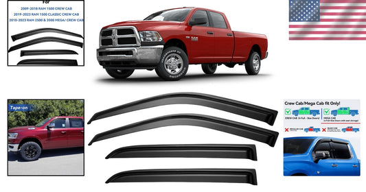 Easy Stick-On Window Rain Guards for 2009-2018 Dodge Ram 1500 Crew Cab