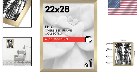 Elegant 22x28 Gold Poster Frame with Polished Plexiglass - Vertical/Horizontal