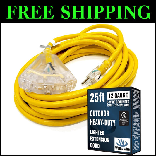 Durable 25 ft 12 Gauge Extension Cord - Heavy Duty for Indoor/Outdoor Appliances