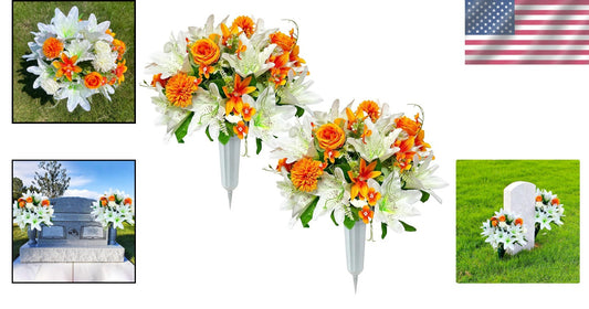 Elegant Silk Rose and Lily Bouquets for Headstone Decoration – Lasting Tribute