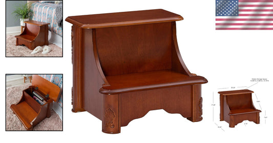 Compact Woodbury Mahogany Step Stool with Hidden Storage - Bedroom Elegance