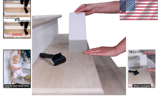 15-Pack 32"x4" Non-Slip Stair Tread Strips - Indoor & Outdoor Safety Tape