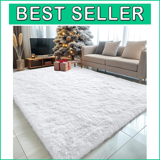 5x8 Machine Washable Soft Shag Area Rug - Cozy White Carpet for Home Decor