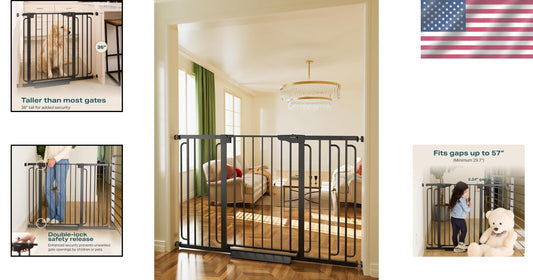 29.7-57" Adjustable Dog Gate for Wide Doorways - Auto Close for Baby Safety