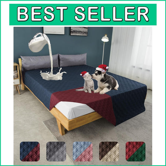 100% Waterproof Reversible Dog Bed Cover 86x82" - Navy & Burgundy Elegant Mat