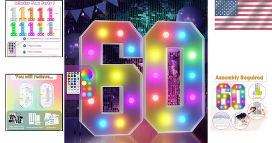 Flashing Celebration: 60th Birthday Mosaic Balloon Frame with Remote Control