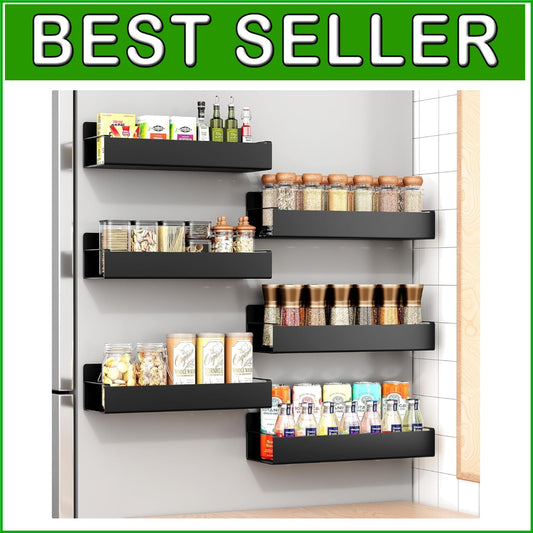6-Pack Moveable Metal Black Magnetic Spice Racks - Modern Kitchen Organizer