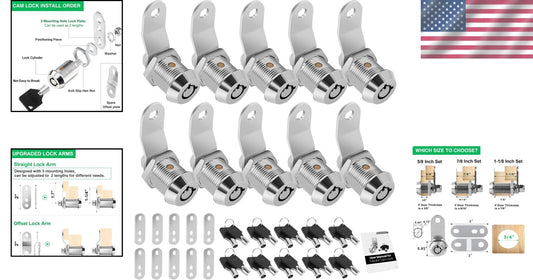 10 Pack Waterproof Keyed Alike Toolbox Locks - Zinc Alloy, 5/8" Flexible Fit