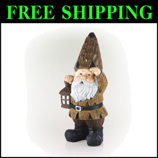 Durable Indoor/Outdoor Gnome with Lantern - 16" Brown Statue for Gardens
