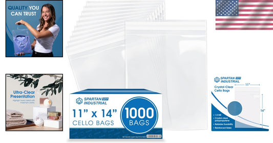 1000 Count 11"x14" Crystal Clear Self-Sealing Poly Bags with Reinforced Sides