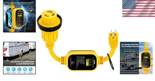 Surge Protected 30 Amp to 110V RV Power Adapter with Twist Lock & LED Indicators