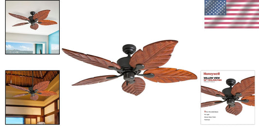 Elegant 52" Pull Chain Ceiling Fan with Reversible Airflow - Hand-Carved Design