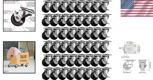 Durable 2" Swivel Casters with Brake - Ultimate Mobility Solution 48 Pcs