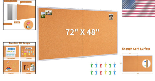 Large 72x48 in Aluminum Framed Cork Board - Foldable Office & Home Display