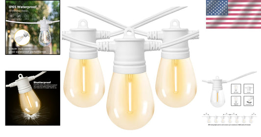 48ft Outdoor String Lights with 16 Shatterproof LED Bulbs - Dimmable & Weathe...