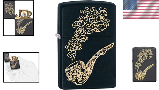 Elegant Brass Pocket Lighter with Black Matte Finish - Perfect for Pipe Lovers