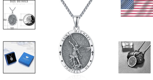 Adjustable S925 Sterling Silver Saint Michael Necklace with Protective Design