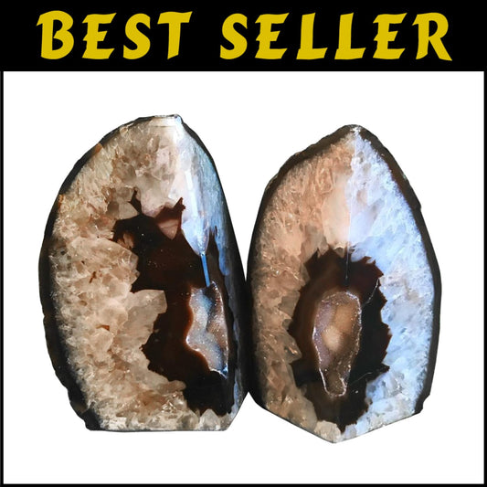 Elegant Heavy Duty Black Agate Bookends with Rubber Bumpers - Unique Decor