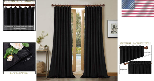 Elegant Black Velvet Blackout Curtains 52W x 132L - Stylish Thermal Insulation