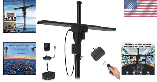 2025 Outdoor HDTV Antenna - 3000+ Miles Range with 360° Rotation, Supports 2 TVs