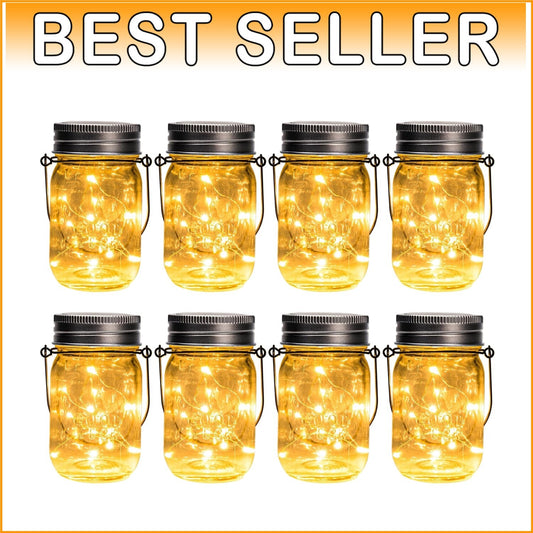 Durable Waterproof Solar Hanging Lights - 8-Pack Mason Jar LED Lanterns for Yard