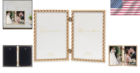 Heavyweight Gold Cast Metal 4x6 Double Picture Frame - Perfect for Any Occasion
