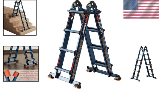 Heavy-Duty 4-Step Folding Ladder, 14FT Aluminum with Anti-Slip Safety Features