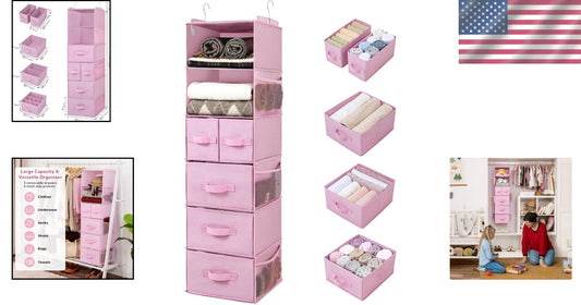 Portable 6-Shelf Hanging Closet Organizer with Pockets – Ideal for Baby Rooms