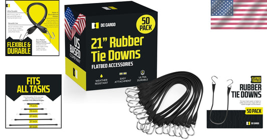 21" Long Natural Rubber Tarp Straps with Zinc-Plated Hooks for All-Cargo Use