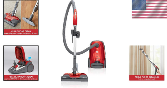 High-Performance Bagged Canister Vacuum with Triple HEPA Filter & Accessories