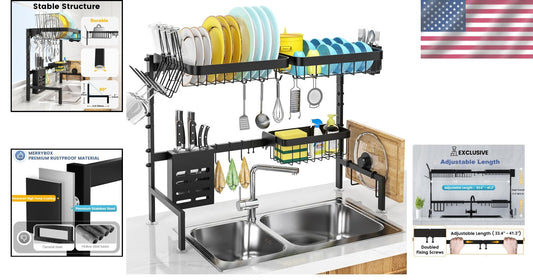 Adjustable 2-Tier Over The Sink Dish Drying Rack, Space-Saving Kitchen Organizer