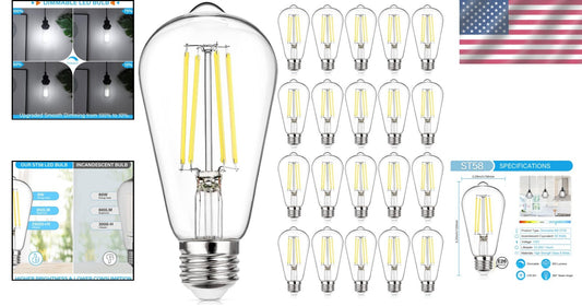 E26 Base 20-Pack Dimmable Vintage LED Bulbs - 6W 850 Lumens Daylight White Light