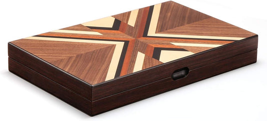 Deluxe 15-Inch Folding Backgammon Set - Walnut Mahogany & Hand-Crafted Design